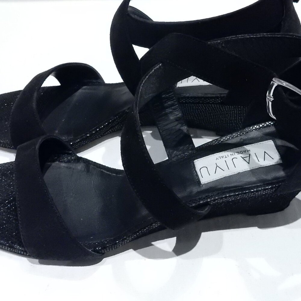 VIAJIYU Black Suede Wedge Sandals in EU 37.5 / US 7.5